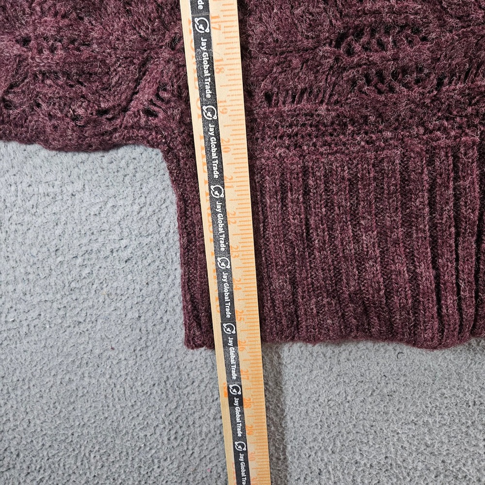 BCBGMAXAZRIA Burgundy Pointelle Open Knit Dolman Batwing Sleeve Sweater Small - Picture 9 of 10